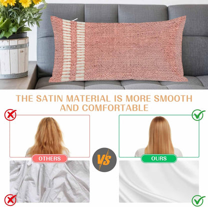 Peach Pink Texture Satin Pillowcases with Zipper Cal King Size Cooling Silk Pillow Cases for Hair and Skin Smooth Soft Country Farmhouse Burlap Stripes Throw Pillow Covers for Women Men 20x40 Inch