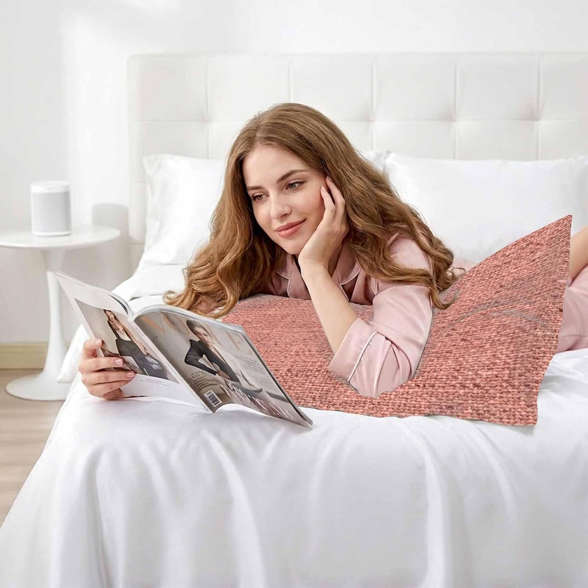 Peach Pink Texture Satin Pillowcases with Zipper Cal King Size Cooling Silk Pillow Cases for Hair and Skin Smooth Soft Country Farmhouse Burlap Stripes Throw Pillow Covers for Women Men 20x40 Inch