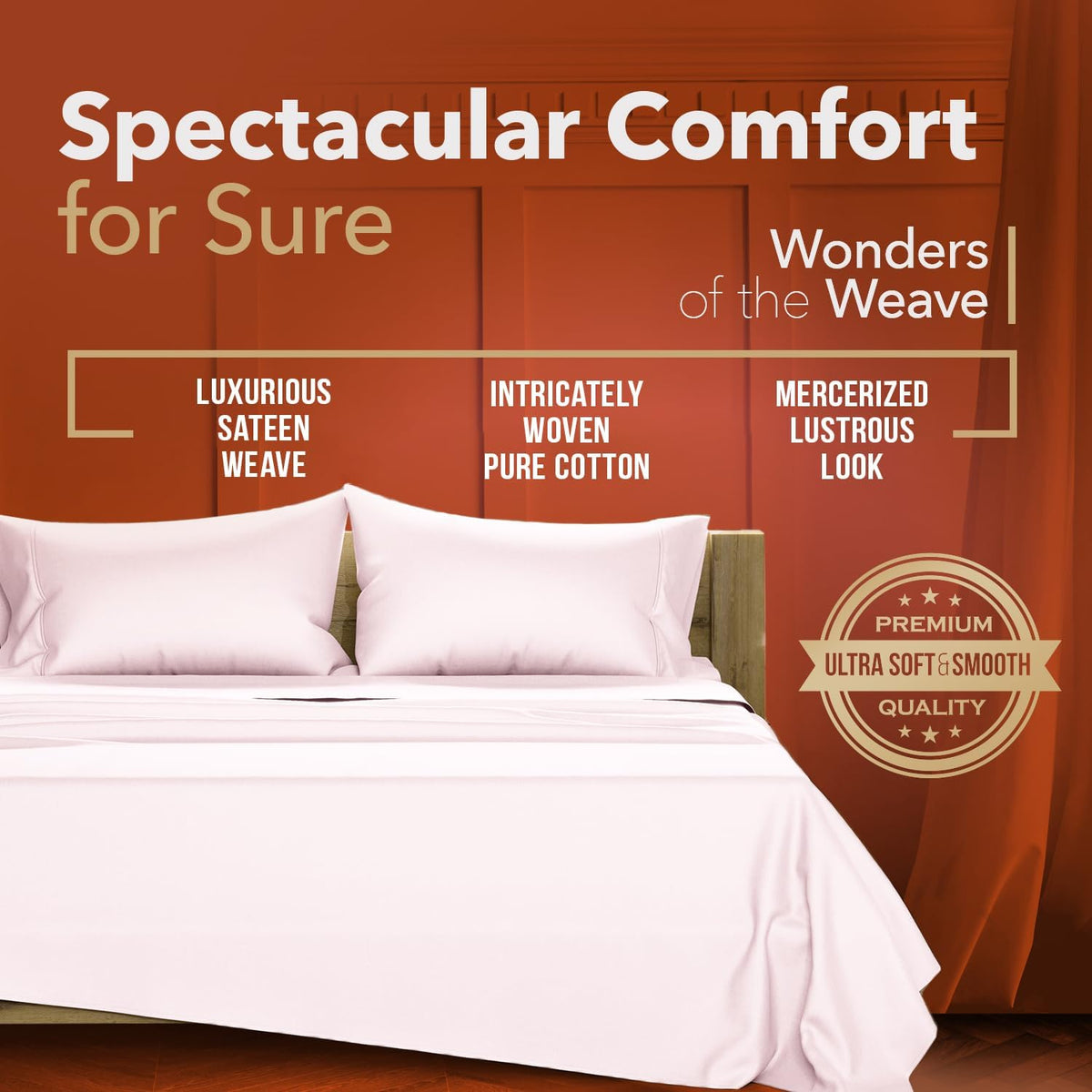 . Egyptian Cotton Sheets Queen Size - 600 Series Queen Sheets Set (4 PC, Peach), 16" Deep Pocket, Soft, Cooling & Durable Sateen Weave Luxury Hotel Bedding - Texan Talkin' Collection
