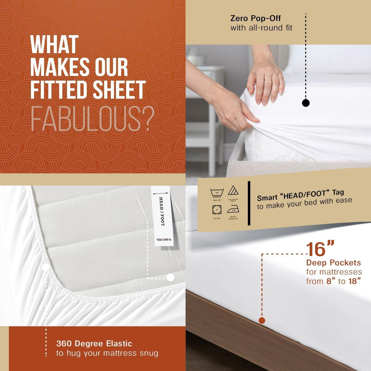 . Egyptian Cotton Sheets Queen Size - 600 Series Queen Sheets Set (4 PC, Peach), 16" Deep Pocket, Soft, Cooling & Durable Sateen Weave Luxury Hotel Bedding - Texan Talkin' Collection