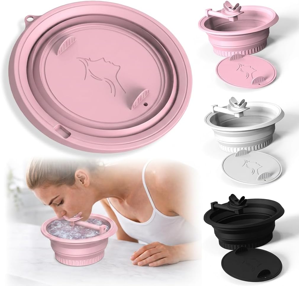 Face Ice Bath Bowl with Breathing Tube - Silicone Ice Bowl for Face Cold Plunge Tub, Portable Face Tub for Ice Bath, Skin Tightening and Depuffing Skincare Tool (Pink)