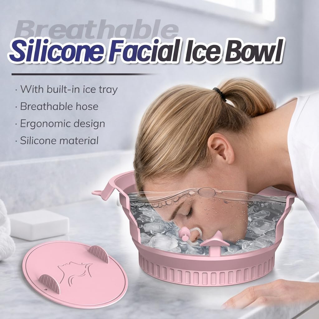 Face Ice Bath Bowl with Breathing Tube - Silicone Ice Bowl for Face Cold Plunge Tub, Portable Face Tub for Ice Bath, Skin Tightening and Depuffing Skincare Tool (Pink)
