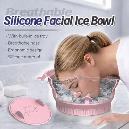 Face Ice Bath Bowl with Breathing Tube - Silicone Ice Bowl for Face Cold Plunge Tub, Portable Face Tub for Ice Bath, Skin Tightening and Depuffing Skincare Tool (Pink)