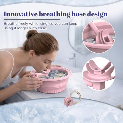 Face Ice Bath Bowl with Breathing Tube - Silicone Ice Bowl for Face Cold Plunge Tub, Portable Face Tub for Ice Bath, Skin Tightening and Depuffing Skincare Tool (Pink)