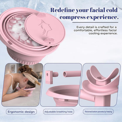 Face Ice Bath Bowl with Breathing Tube - Silicone Ice Bowl for Face Cold Plunge Tub, Portable Face Tub for Ice Bath, Skin Tightening and Depuffing Skincare Tool (Pink)