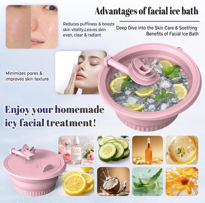 Face Ice Bath Bowl with Breathing Tube - Silicone Ice Bowl for Face Cold Plunge Tub, Portable Face Tub for Ice Bath, Skin Tightening and Depuffing Skincare Tool (Pink)