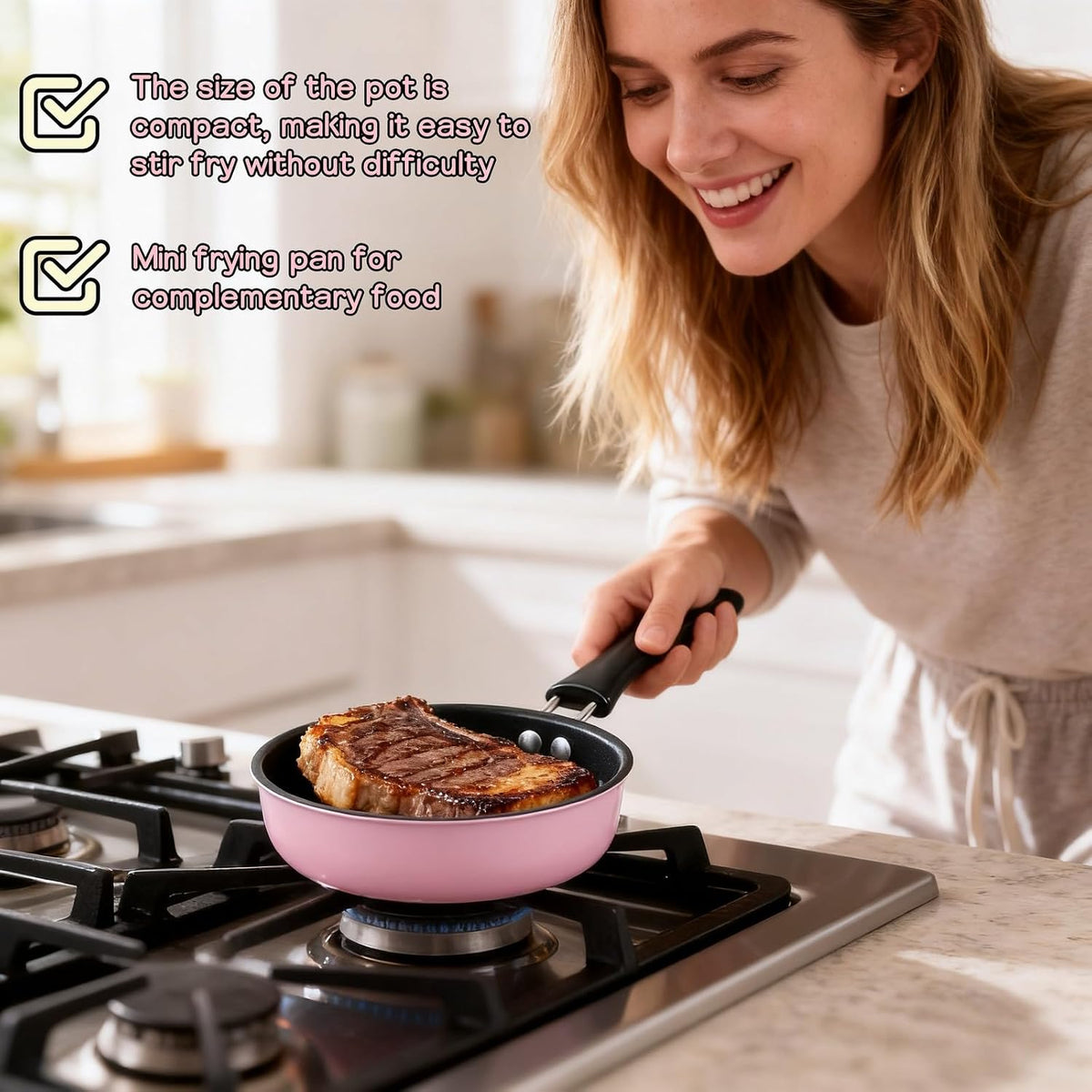 4.7inch Mini Non-Tick Egg Pan - 5-Layer Coating, Dishwasher Safe, Gas/Induction Compatible Small Frying Pan for Omelet, Pancake, Oven & Dishwasher Safe - Perfect for Camping & RV (Pink)