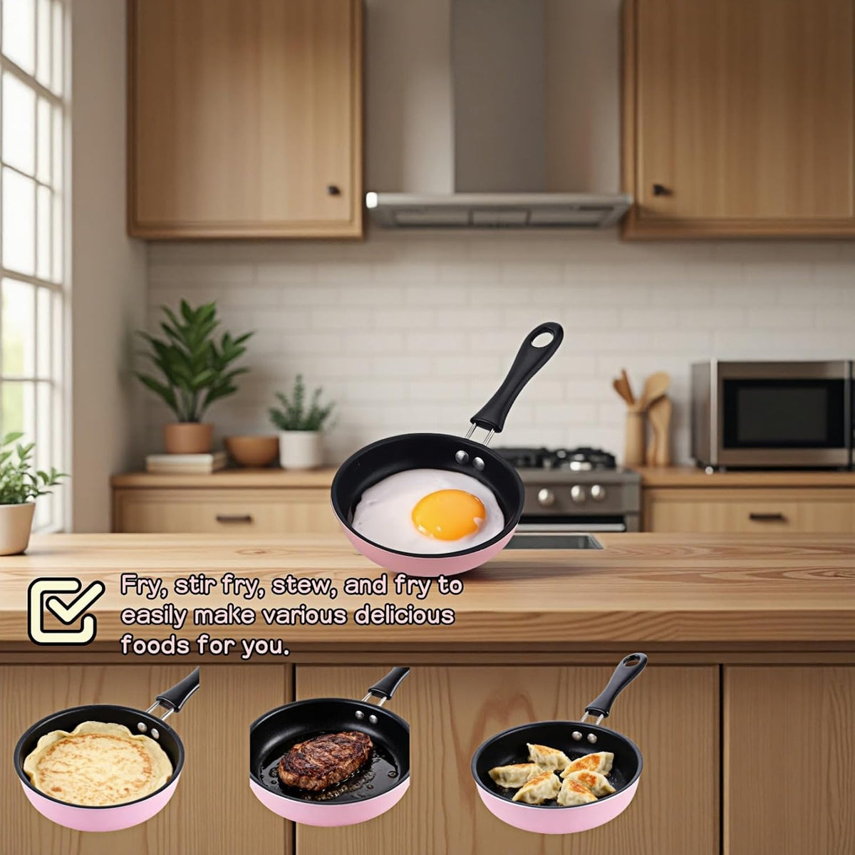 4.7inch Mini Non-Tick Egg Pan - 5-Layer Coating, Dishwasher Safe, Gas/Induction Compatible Small Frying Pan for Omelet, Pancake, Oven & Dishwasher Safe - Perfect for Camping & RV (Pink)