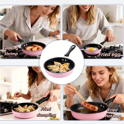 4.7inch Mini Non-Tick Egg Pan - 5-Layer Coating, Dishwasher Safe, Gas/Induction Compatible Small Frying Pan for Omelet, Pancake, Oven & Dishwasher Safe - Perfect for Camping & RV (Pink)