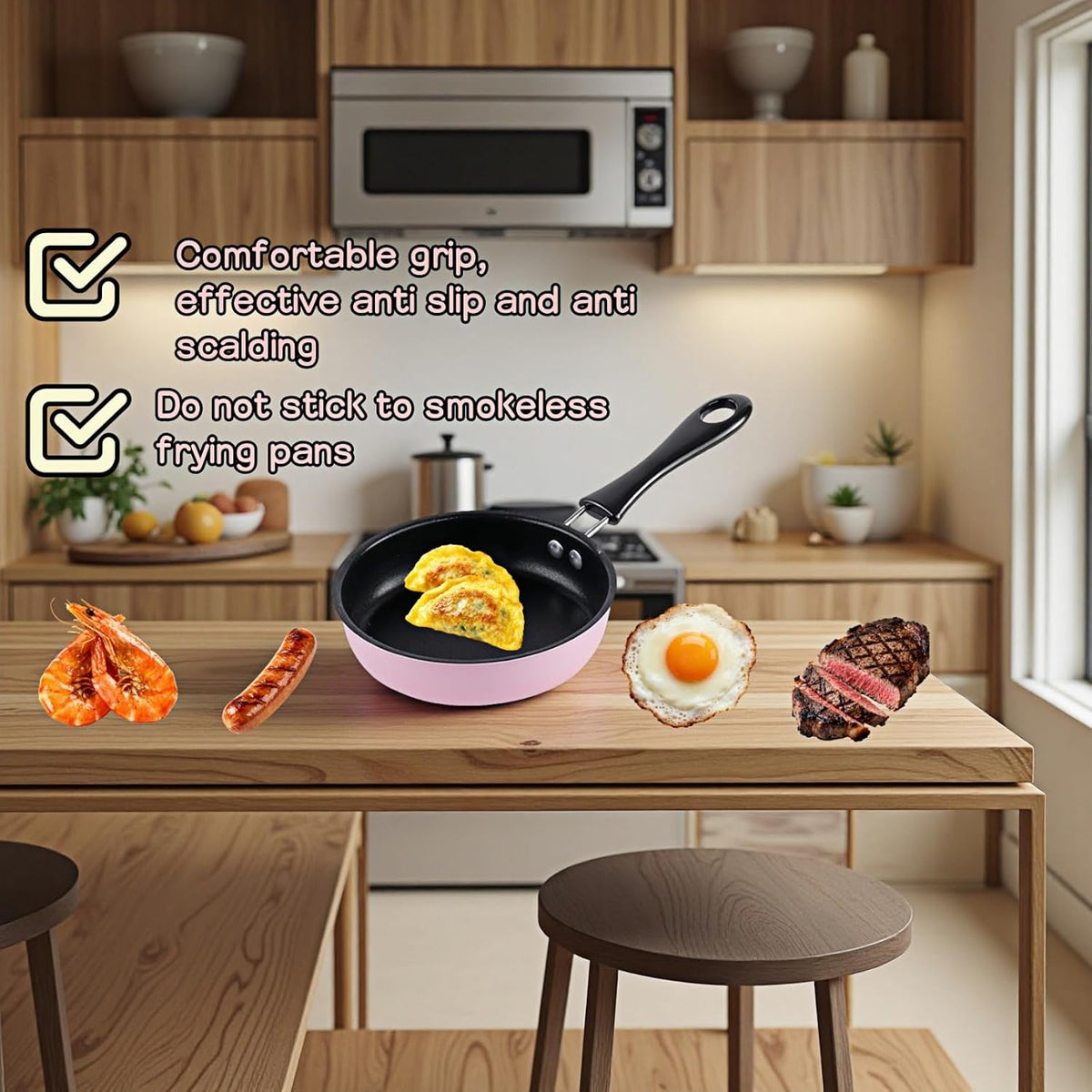4.7inch Mini Non-Tick Egg Pan - 5-Layer Coating, Dishwasher Safe, Gas/Induction Compatible Small Frying Pan for Omelet, Pancake, Oven & Dishwasher Safe - Perfect for Camping & RV (Pink)