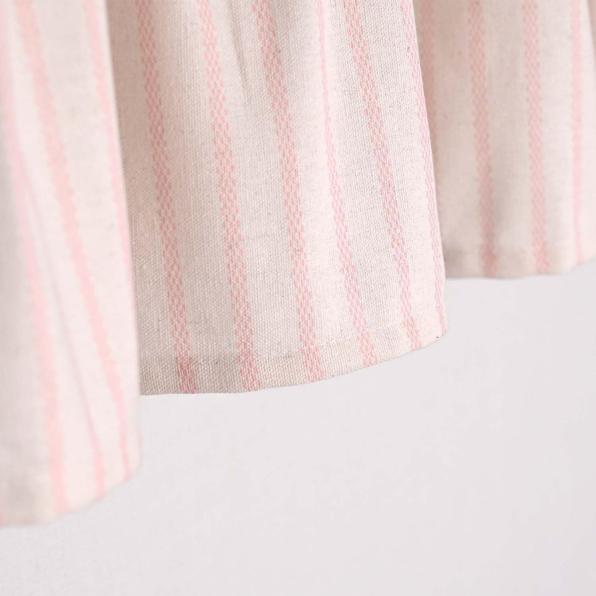 Farmhouse Rustic Pink Cotton Blend Valance Curtain, Striped Pleated Design with Coconut Buttons, Multi-Room Window Treatment for Kitchen, Living Room, Bedroom, 52" W x 18" L