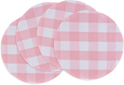 Pink & White Cotton Buffalo Check Plaid Round Placemat, Set of 4, 15 Inch eco-Friendly Fabric Handcrafted Machine Washable Indoor & Outdoor Tablemat