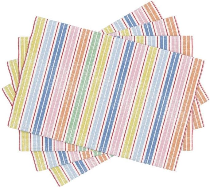 Stripe Placemat Set, Pink White Colourful Streaks Line Repeating Pastel Pattern Home Decor Linen Table Mats for Dining Room Kitchens Party Cafe Festive Banquet Wedding Decor, 18" L x 12" W【4 PCS】