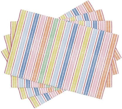 Stripe Placemat Set, Pink White Colourful Streaks Line Repeating Pastel Pattern Home Decor Linen Table Mats for Dining Room Kitchens Party Cafe Festive Banquet Wedding Decor, 18" L x 12" W【4 PCS】