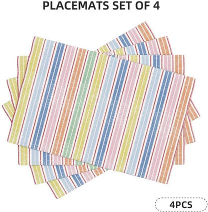 Stripe Placemat Set, Pink White Colourful Streaks Line Repeating Pastel Pattern Home Decor Linen Table Mats for Dining Room Kitchens Party Cafe Festive Banquet Wedding Decor, 18" L x 12" W【4 PCS】