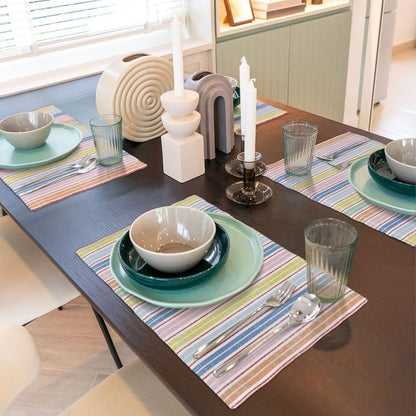 Stripe Placemat Set, Pink White Colourful Streaks Line Repeating Pastel Pattern Home Decor Linen Table Mats for Dining Room Kitchens Party Cafe Festive Banquet Wedding Decor, 18" L x 12" W【4 PCS】