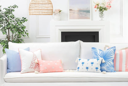 Coastal Patio Indoor Outdoor Lumbar Pillow Cover Only, 12"x20" Water Repellent for Backyard, Couch, Blush Pink Stripe Fringe