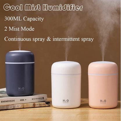 Portable Mini Humidifier, 300ml with Colorful LED Night Light, USB Personal Desktop Humidifier for Car Office Home Travel, Auto Shut-Off, 2 Mist Modes, Super Quiet(pink)