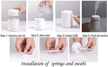 Portable Mini Humidifier, 300ml with Colorful LED Night Light, USB Personal Desktop Humidifier for Car Office Home Travel, Auto Shut-Off, 2 Mist Modes, Super Quiet(pink)