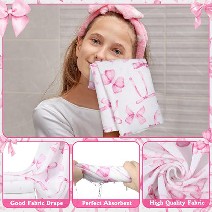 8 Pcs Pink Shower Curtain Sets for Bathroom Decor Cute Coquette Bathroom Accessories Bow Knot Aesthetic Girly Shower Curtain Sets with Towels Carpet Bath Mat Toilet Rugs and 12 Hooks