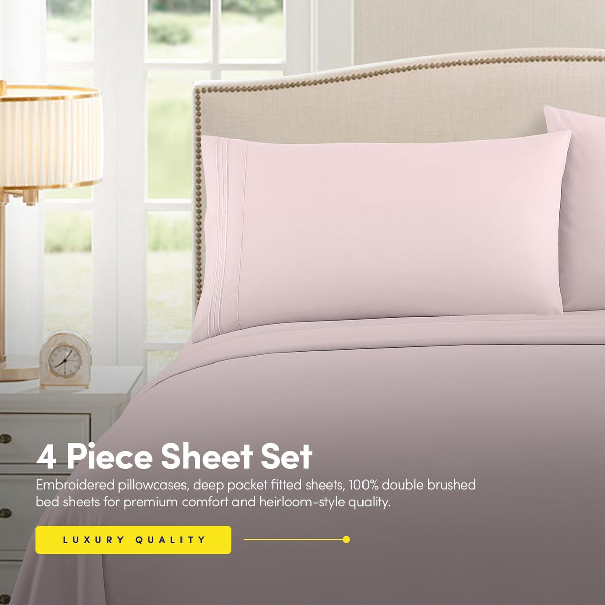 1500 Supreme Collection Queen Sheet Sets Pale Pink - Luxury Hotel Bed Sheets and Pillowcase Set for Queen Mattress - Extra Soft, Elastic Corner Straps, Deep Pocket Sheets, Queen Pale Pink