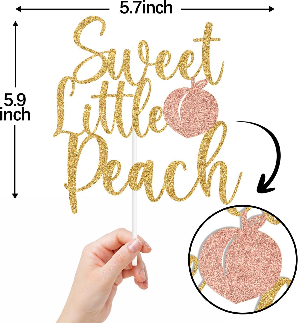 Gold Glitter Sweet Little Peach Cake Topper, Peach Sweet Baby Cake Décor, Peach Baby Shower Gender Reveal Party Decorations Supplies