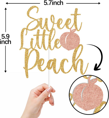 Gold Glitter Sweet Little Peach Cake Topper, Peach Sweet Baby Cake Décor, Peach Baby Shower Gender Reveal Party Decorations Supplies
