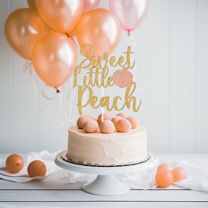 Gold Glitter Sweet Little Peach Cake Topper, Peach Sweet Baby Cake Décor, Peach Baby Shower Gender Reveal Party Decorations Supplies