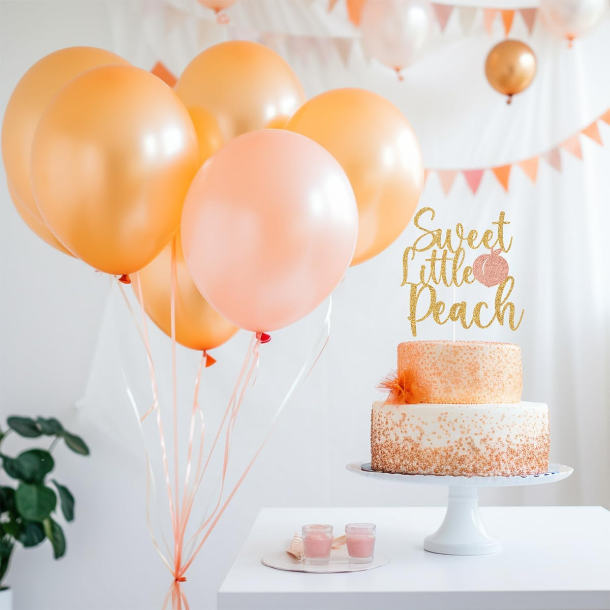 Gold Glitter Sweet Little Peach Cake Topper, Peach Sweet Baby Cake Décor, Peach Baby Shower Gender Reveal Party Decorations Supplies