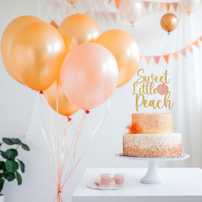 Gold Glitter Sweet Little Peach Cake Topper, Peach Sweet Baby Cake Décor, Peach Baby Shower Gender Reveal Party Decorations Supplies