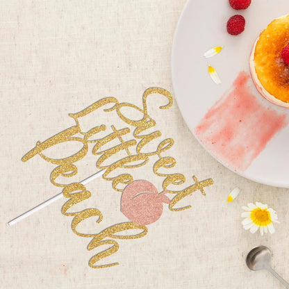 Gold Glitter Sweet Little Peach Cake Topper, Peach Sweet Baby Cake Décor, Peach Baby Shower Gender Reveal Party Decorations Supplies