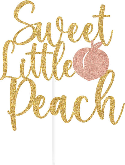 Gold Glitter Sweet Little Peach Cake Topper, Peach Sweet Baby Cake Décor, Peach Baby Shower Gender Reveal Party Decorations Supplies
