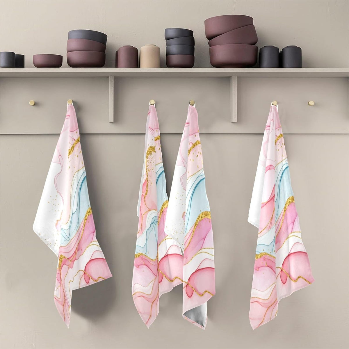 Art Pastel Pink Golden Sage Dish Towels Set Kitchen Decor Cute Tea Towels Rags Washcloths Absorbent Soft 18 x 28 Inch, 6 Packs