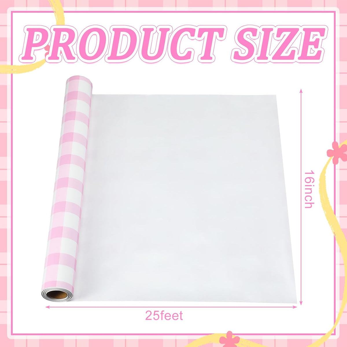 Pink White Gingham Paper Table Runner Roll 25' Long X 16" Wide
