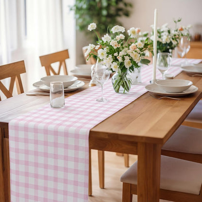Pink White Gingham Paper Table Runner Roll 25' Long X 16" Wide