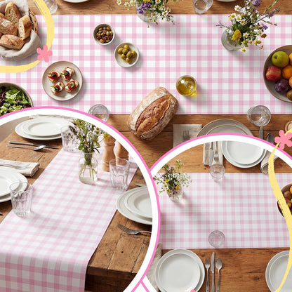 Pink White Gingham Paper Table Runner Roll 25' Long X 16" Wide