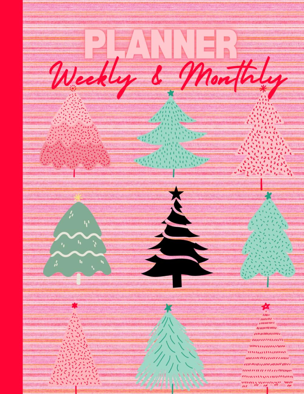 Pink Striped Christmas Planner: Pink Peach Pastel Christmas Daily Weekly Monthly Notebook Organizer, Time Management Schedules, Color interior Large Paper 8.5"x11" - 100 Pages