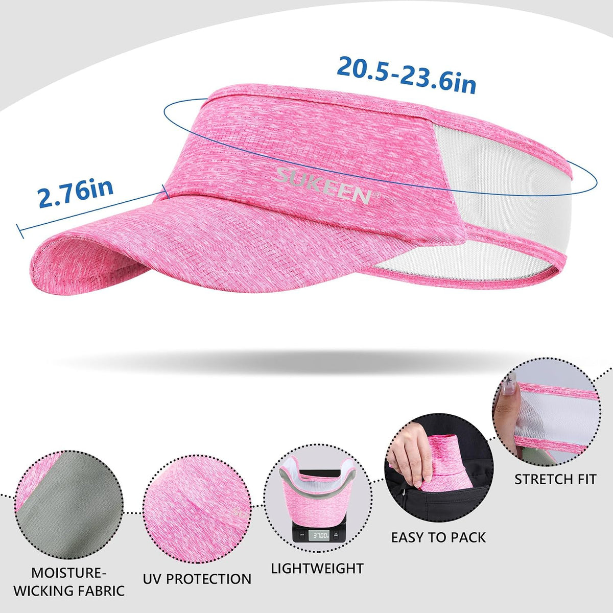 Sports Sun Visor Men Women Lightweight Portable Cooling Stretchy Visor Hat for Running, Golf, Daily Wear