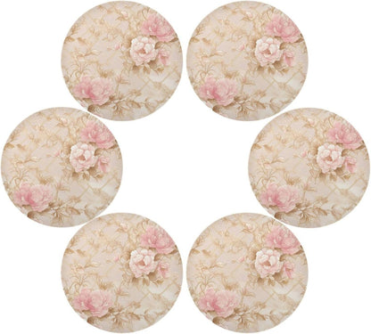 Rosette Floral Pattern Peach Gold Round placemat Reusable placemat placemats for Dining Table Autumn placemats Waterproof Linen placemats Set of 6 15.4x15.4in