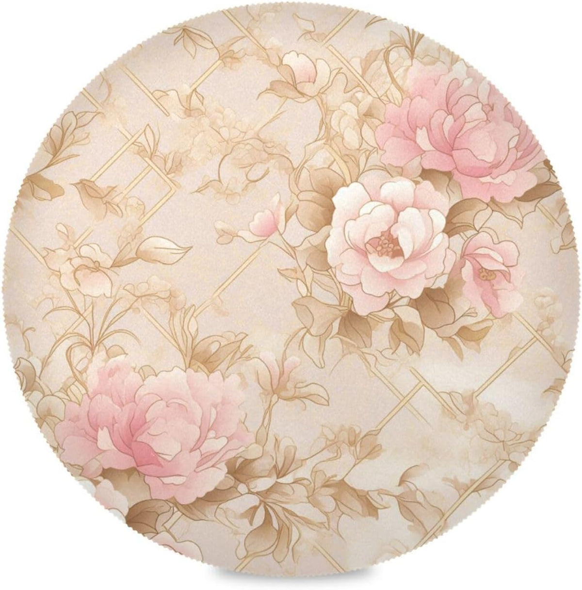 Rosette Floral Pattern Peach Gold Round placemat Reusable placemat placemats for Dining Table Autumn placemats Waterproof Linen placemats Set of 6 15.4x15.4in
