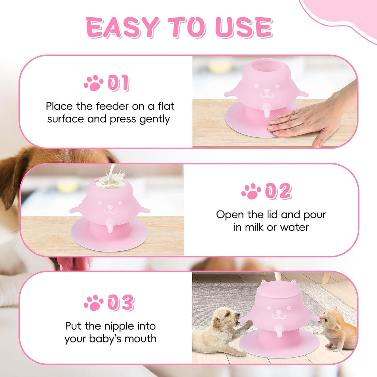 2Pcs Puppy Milk Feeder Nursing Station,Dispenser Food Grade Silicone