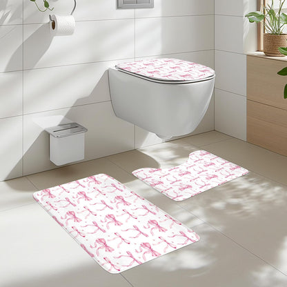 Pink Bow Girls Girly Coquette 4Pcs Bathroom Shower Curtain Set with Rugs