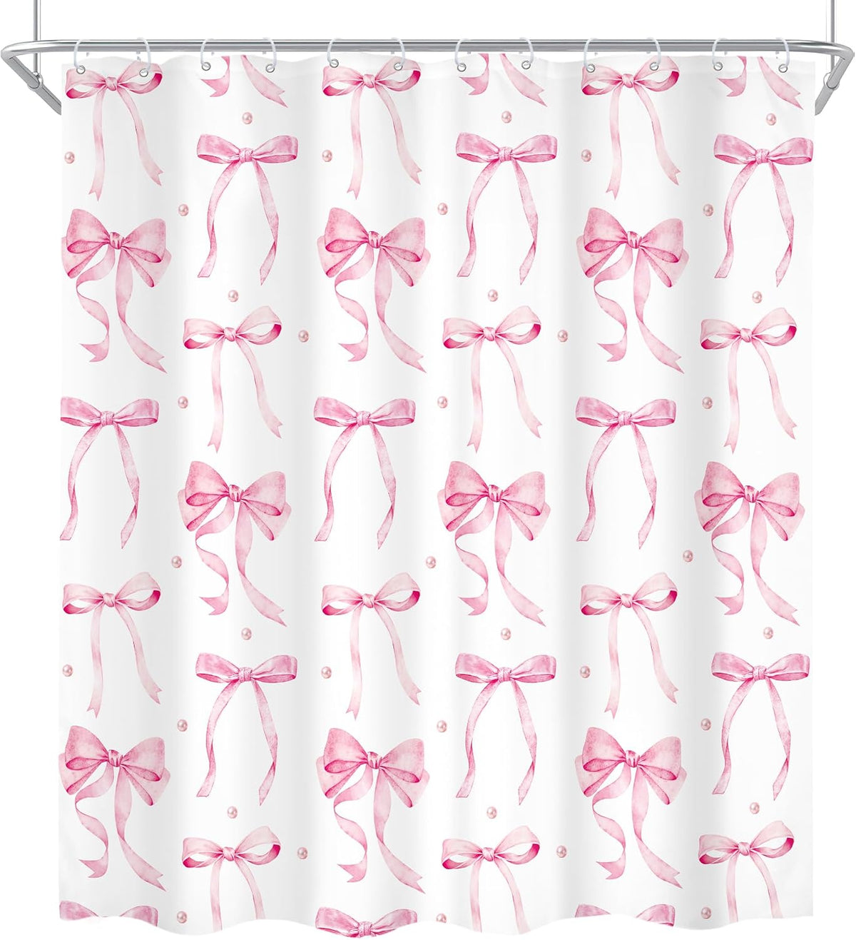 Pink Bow Girls Girly Coquette 4Pcs Bathroom Shower Curtain Set with Rugs