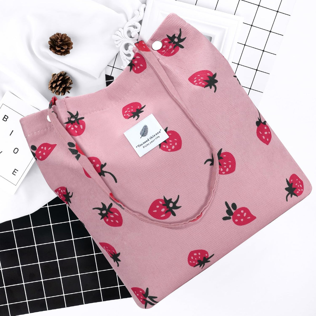 Ayieyill Corduroy Tote Bag for Women Canvas Shoulder Cord Purse with Inner Pocket