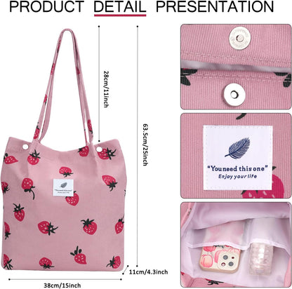 Ayieyill Corduroy Tote Bag for Women Canvas Shoulder Cord Purse with Inner Pocket