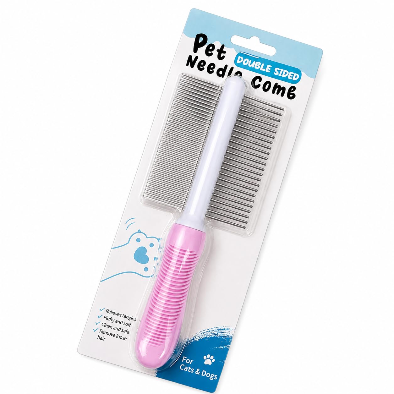 Dog Comb For All Dogs and Cats - Effortlessly Removes Mats, and Loose Fur - Safe, Easy Grooming for All Pets,Pink