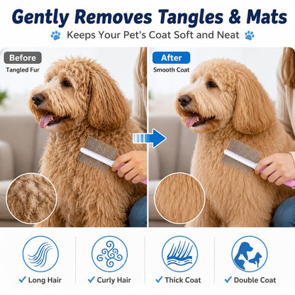 Dog Comb For All Dogs and Cats - Effortlessly Removes Mats, and Loose Fur - Safe, Easy Grooming for All Pets,Pink