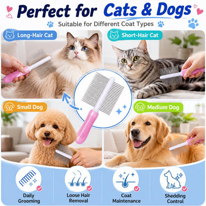Dog Comb For All Dogs and Cats - Effortlessly Removes Mats, and Loose Fur - Safe, Easy Grooming for All Pets,Pink