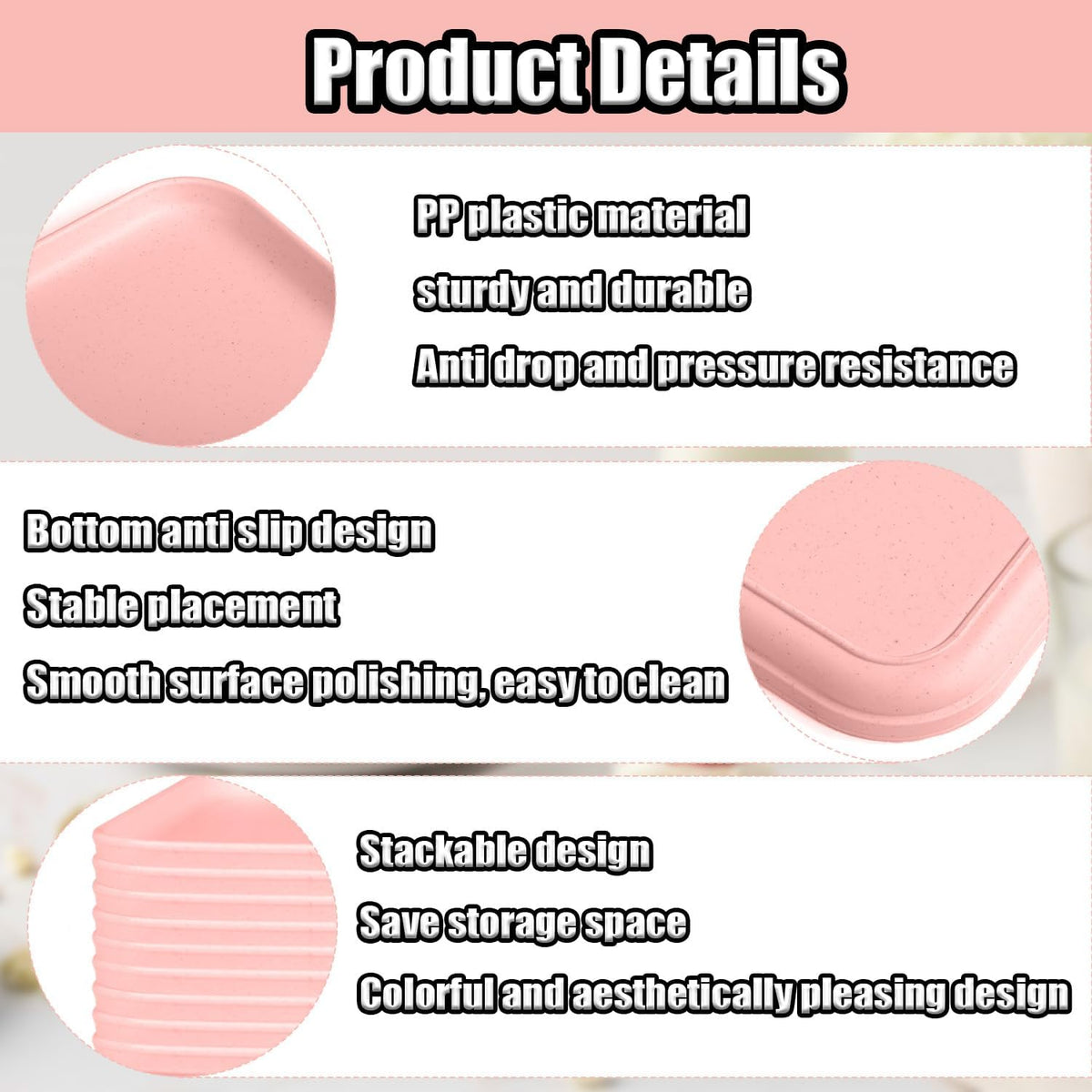 Plastic Serving Trays, 12 Pack Cafeteria Trays Plastic Fast Food Tray for DIY Projects, Painting, Beads, Organizing Supply, 9.4 X 6.7 X 0.6 Inches (Light Pink)