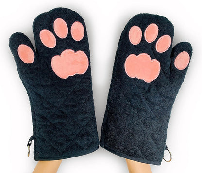 Oven Mitts Cat Paws - Black & Pink